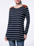 Casual Striped Patchwork Round Neck Long Sleeve T-Shirt