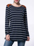 Casual Striped Patchwork Round Neck Long Sleeve T-Shirt