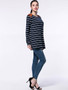 Casual Striped Patchwork Round Neck Long Sleeve T-Shirt