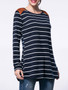 Casual Striped Patchwork Round Neck Long Sleeve T-Shirt