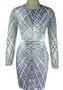 Casual Silver Patchwork Sparkly Sequin Long Sleeve Bodycon Clubwear Mini Dress