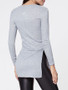 Casual Round Neck Plain Side-vented Long Sleeve T-shirt