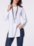 Casual Round Neck Plain Side-vented Long Sleeve T-shirt
