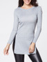 Casual Round Neck Plain Side-vented Long Sleeve T-shirt