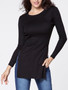 Casual Round Neck Plain Side-vented Long Sleeve T-shirt