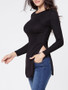 Casual Round Neck Plain Side-vented Long Sleeve T-shirt