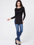 Casual Round Neck Plain Side-vented Long Sleeve T-shirt