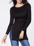 Casual Round Neck Plain Side-vented Long Sleeve T-shirt
