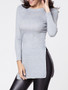 Casual Round Neck Plain Side-vented Long Sleeve T-shirt