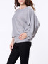 Casual Round Neck Plain Batwing Sleeve Sweater