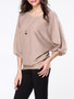 Casual Round Neck Plain Batwing Sleeve Sweater