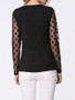 Casual Round Neck Patchwork See-Through Polka Dot Long Sleeve T-Shirt