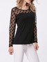 Casual Round Neck Patchwork See-Through Polka Dot Long Sleeve T-Shirt