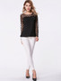 Casual Round Neck Patchwork See-Through Polka Dot Long Sleeve T-Shirt