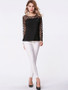 Casual Round Neck Patchwork See-Through Polka Dot Long Sleeve T-Shirt