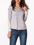 Casual Round Neck Patchwork Hollow Out Long Sleeve T-shirt