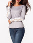 Casual Round Neck Patchwork Hollow Out Long Sleeve T-shirt