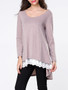 Casual Round Neck Patchwork Dip Hem Long Sleeve T-shirt