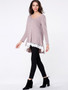 Casual Round Neck Patchwork Dip Hem Long Sleeve T-shirt