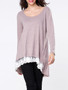 Casual Round Neck Patchwork Dip Hem Long Sleeve T-shirt