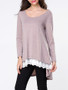 Casual Round Neck Patchwork Dip Hem Long Sleeve T-shirt