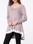 Casual Round Neck Patchwork Dip Hem Long Sleeve T-shirt