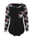 Casual Round Neck Patch Pocket Plaid Raglan Long Sleeve T-Shirt