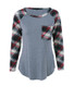 Casual Round Neck Patch Pocket Plaid Raglan Long Sleeve T-Shirt