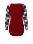 Casual Round Neck Patch Pocket Plaid Raglan Long Sleeve T-Shirt