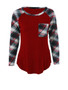 Casual Round Neck Patch Pocket Plaid Raglan Long Sleeve T-Shirt