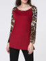 Casual Round Neck Leopard Printed Patchwork Long Sleeve T-Shirt