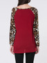 Casual Round Neck Leopard Printed Patchwork Long Sleeve T-Shirt