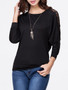 Casual Round Neck Hollow Out Plain Batwing Long Sleeve T-Shirt