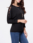 Casual Round Neck Hollow Out Plain Batwing Long Sleeve T-Shirt