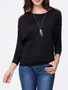 Casual Round Neck Hollow Out Plain Batwing Long Sleeve T-Shirt