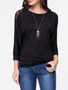 Casual Round Neck Hollow Out Plain Batwing Long Sleeve T-Shirt