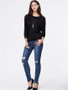 Casual Round Neck Hollow Out Plain Batwing Long Sleeve T-Shirt