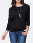 Casual Round Neck Hollow Out Plain Batwing Long Sleeve T-Shirt