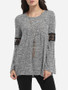 Casual Round Neck Hollow Out Patchwork Plain Long Sleeve T-shirt