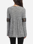 Casual Round Neck Hollow Out Patchwork Plain Long Sleeve T-shirt