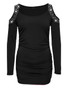 Casual Round Neck Diamante Plain Long Sleeve T-Shirt