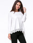 Casual Round Neck Decorative Lace Plain High-Low Long Sleeve T-Shirt