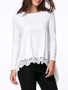 Casual Round Neck Decorative Lace Plain High-Low Long Sleeve T-Shirt