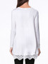 Casual Round Neck Decorative Lace Plain High-Low Long Sleeve T-Shirt