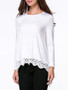 Casual Round Neck Decorative Lace Plain High-Low Long Sleeve T-Shirt