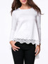 Casual Round Neck Decorative Lace Plain High-Low Long Sleeve T-Shirt