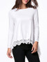Casual Round Neck Decorative Lace Plain High-Low Long Sleeve T-Shirt