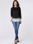 Casual Round Neck Decorative Lace Long Sleeve T-shirt