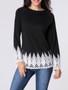 Casual Round Neck Decorative Lace Long Sleeve T-shirt