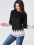 Casual Round Neck Decorative Lace Long Sleeve T-shirt